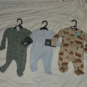 3 Cozy Kids Footies Set - Green, Blue, and Tan